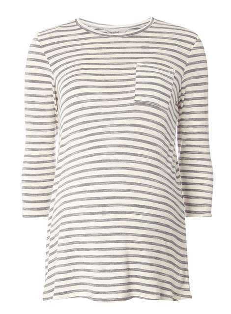 **Maternity Ivory And Grey Stripe T-Shirt